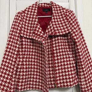 Talbots Red & White Houndstooth Wool blend Moto Jacket✨Sz.14